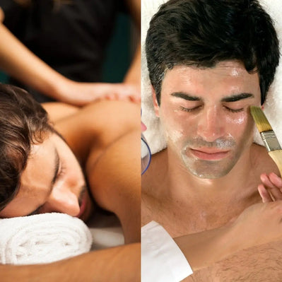 Hombre disfrutando de un masaje relajante y un tratamiento facial en un spa