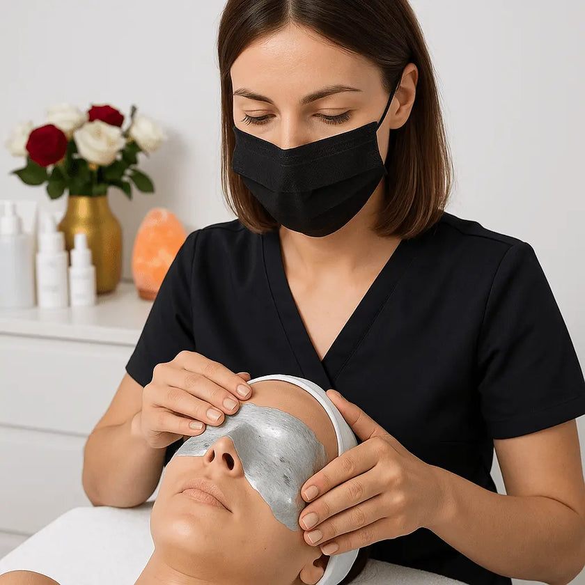 Profesional aplicando tratamiento Eye Perfection en el contorno de ojos de una mujer